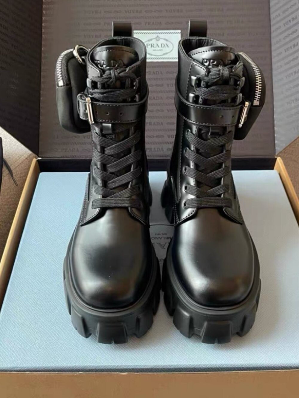 Prada Monolith Leather Combat Boots